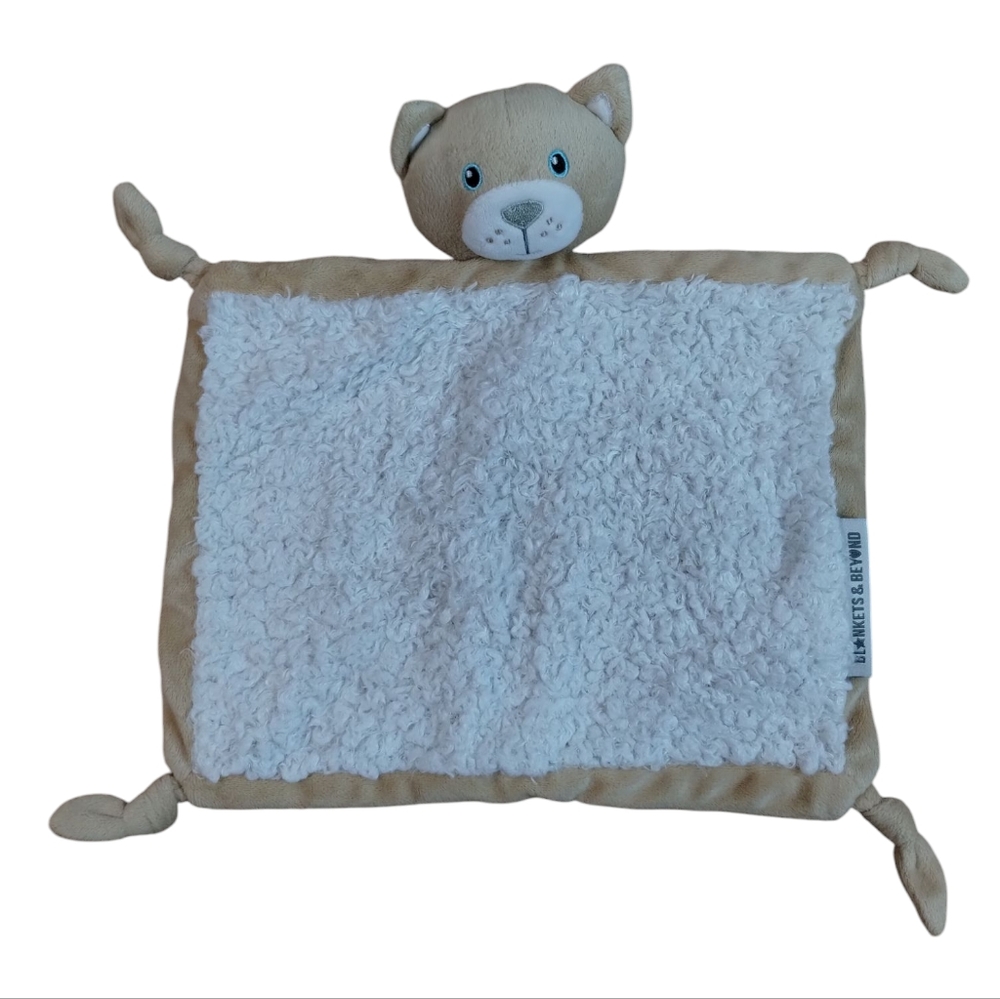 Blankets and Beyond Kitty Cat Security Baby Lovey Tan White Knots Plush Cozy